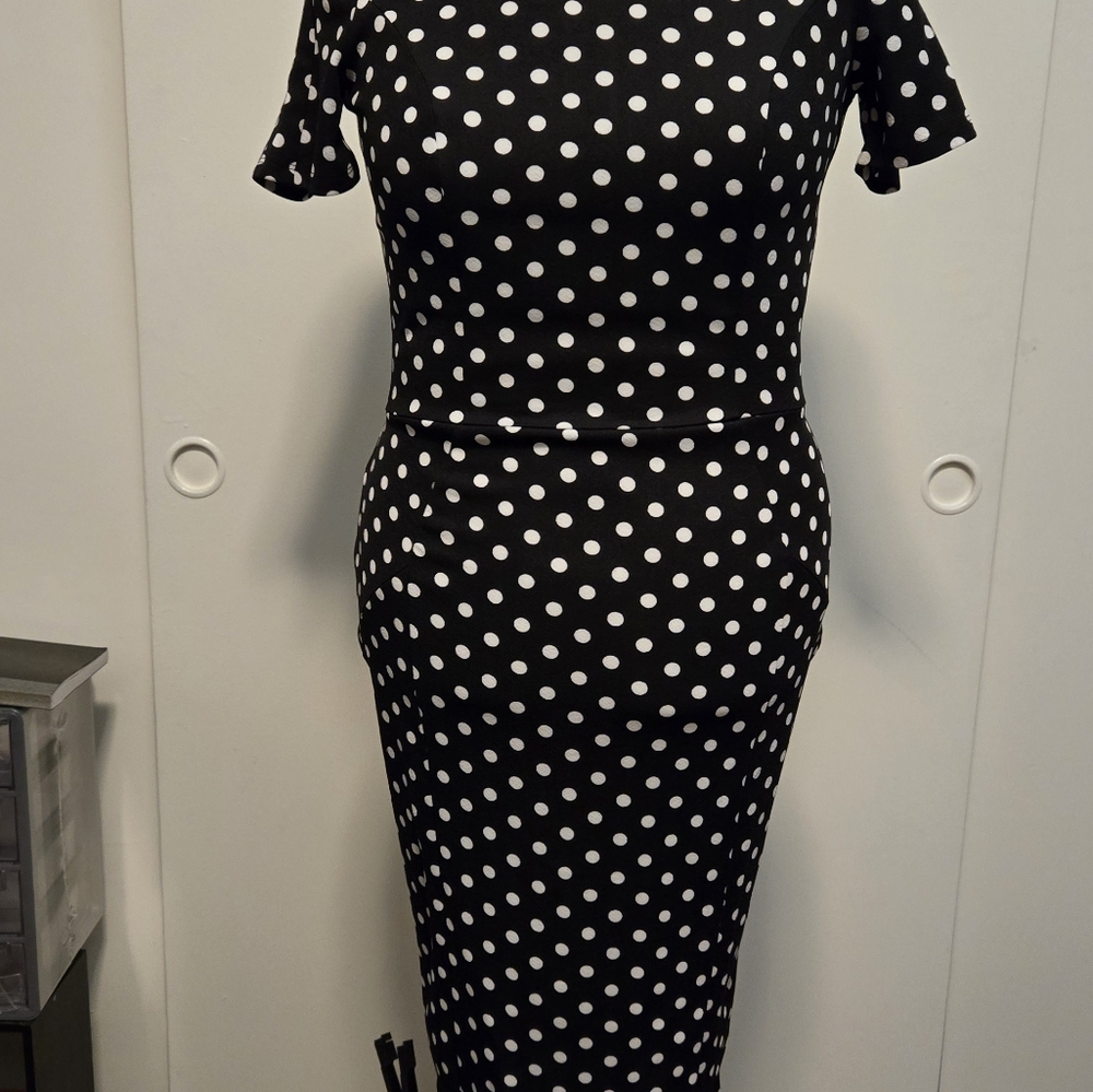 Unique Vintage Black and White Bodycon Midi Dress